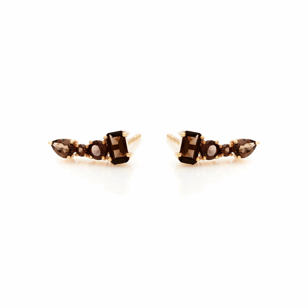 Silk & Steel Jewellery Theia Ear Climbers Smokey Quartz + Gold