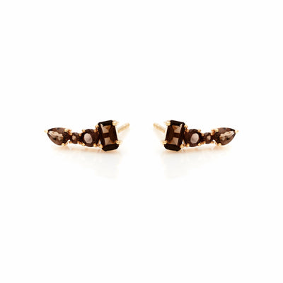 Silk & Steel Jewellery Theia Ear Climbers Smokey Quartz + Gold