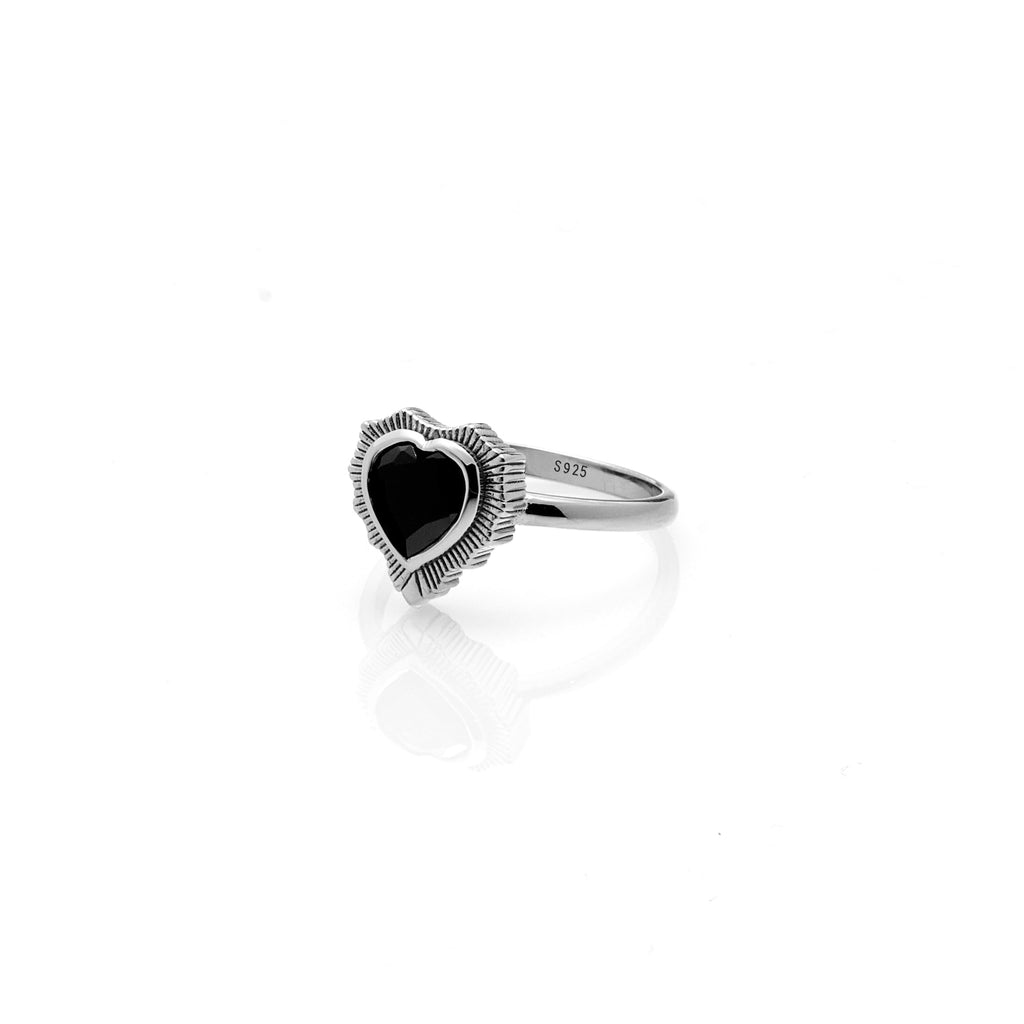 Silk & Steel Jewellery Amour Ring Black Spinel + Silver