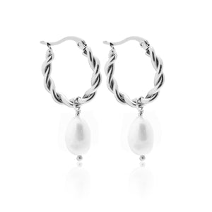 Silk & Steel Jewellery Bianca Hoop Earrings Pearl + Silver