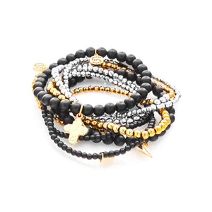 Silk & Steel Super Cross bracelet black onyx gold