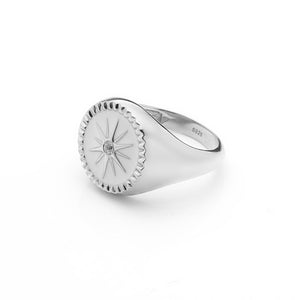 Silk & Steel Jewellery Guiding Star Signet Ring White Enamel + Silver
