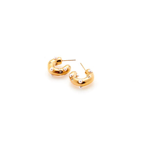 Silk & Steel Jewellery Palermo Hoop Earrings Pearl + Gold