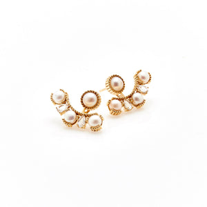 Silk & Steel Jewellery Radiant Ear Jackets Pearl + Gold - Christmas Jewellery