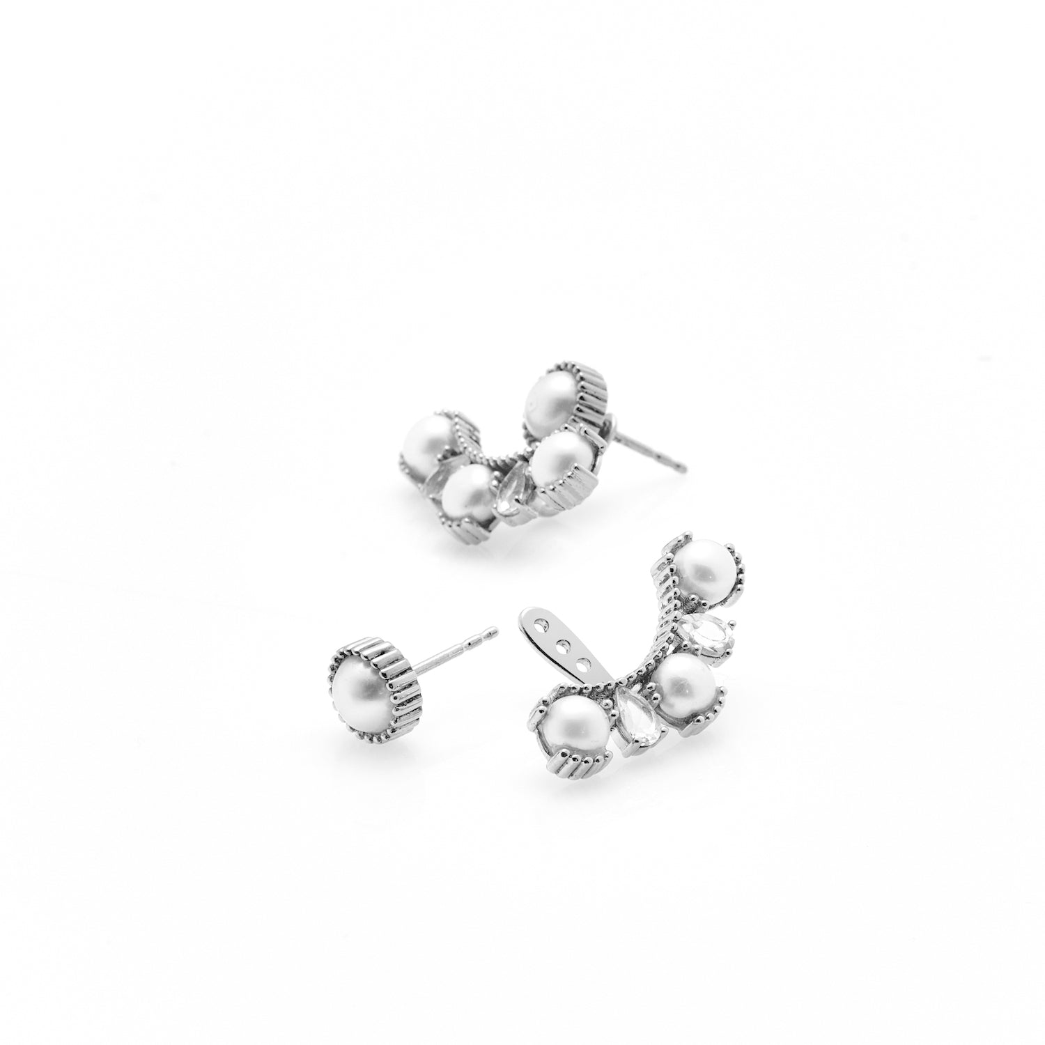 Silk & Steel Jewellery Radiant Ear Jackets Pearl + Silver - Christmas Jewellery