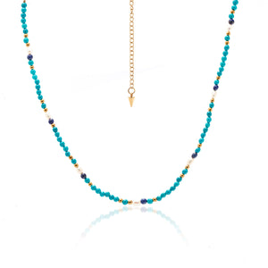 Silk & Steel Jewellery Sorrento Necklace Turquoise, Lapis Lazuli, Pearls + Gold