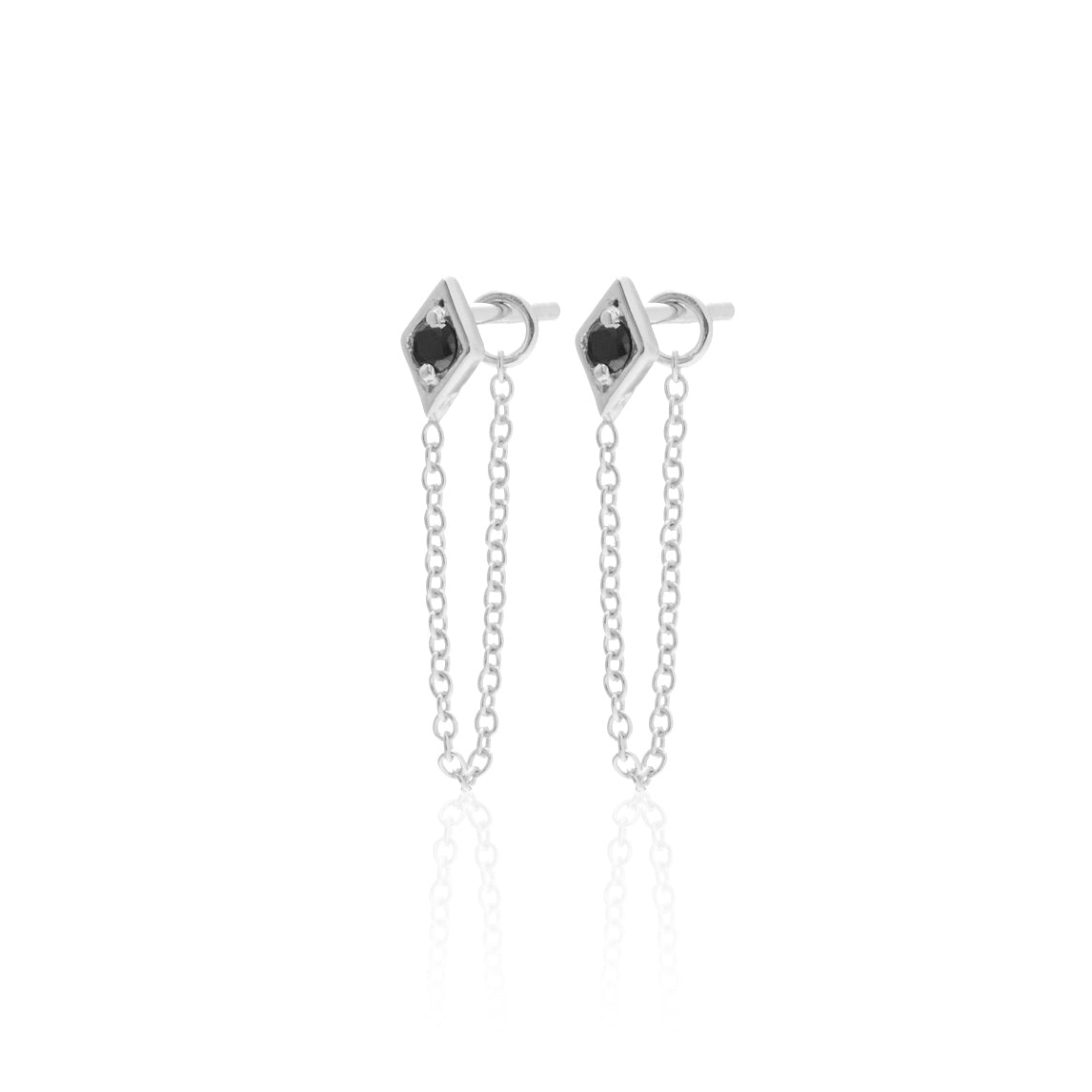 Silk & Steel Keepsake Connected Black Spinel Silver Chain Earrings 