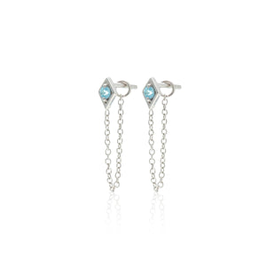 Silk & Steel Keepsake Connected Earrings Blue Topaz Silver