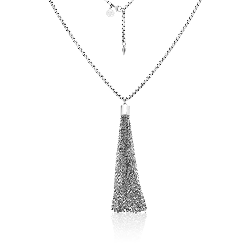 Silk & Steel Jewellery Manhattan Tassel Box Chain Necklace Silver