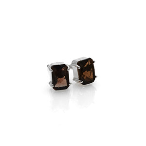 Silk & Steel Jewellery Reverie Stud Earrings Smokey Quartz and Silver
