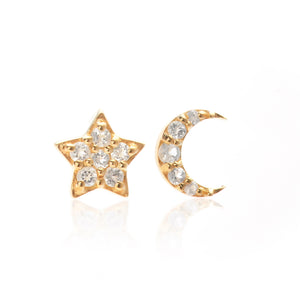 Silk & Steel Jewellery Superfine Celestial Gold Star and Moon White Topaz Earrings