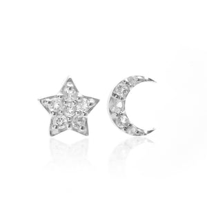 Silk & Steel Jewellery Superfine Celestial Star and Moon White Topaz Earrings