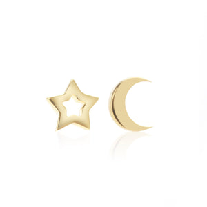 Silk & Steel Jewellery Superfine Gold Star and Moon Sterling Silver Stud Earrings