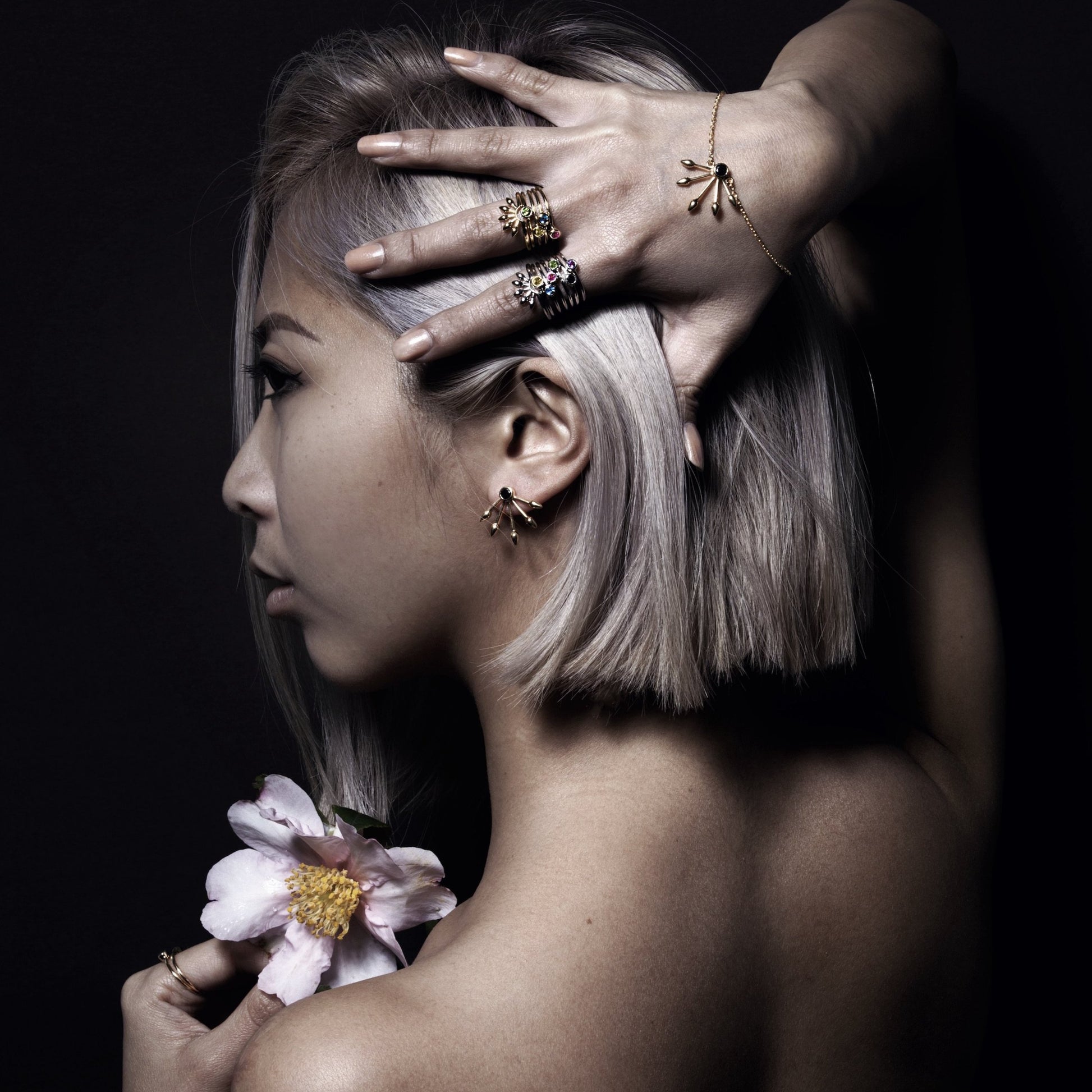 Silk&Steel Jewellery Axis Stacker rings Pink Tourmaline Blue Topaz Amethyst Black Spinel Citrine Gemstone Pistil Ring