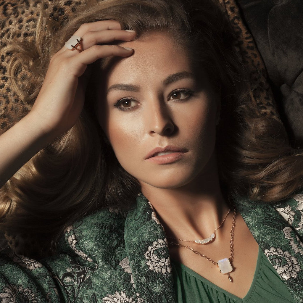 SILK&Steel Jewellery Amore Moonstone and Rose Gold Necklace from La Dolce Vita Collection