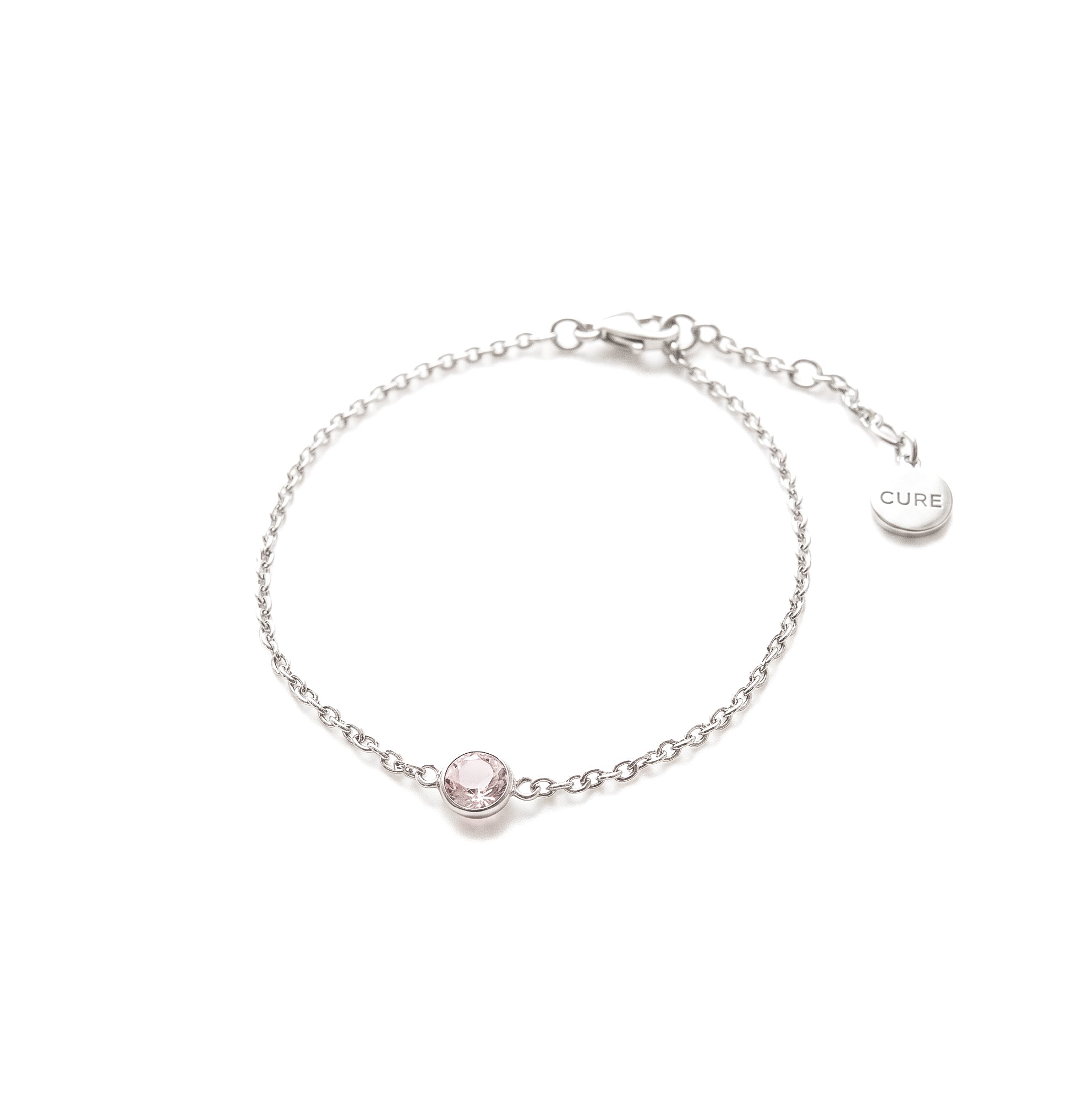 Breast Cancer CURE Bracelet Rose Quartz + Silver