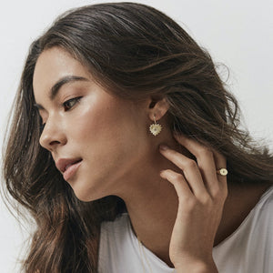 Silk & Steel Jewellery Heart of Love Talisman Earrings Gold Rose Quartz