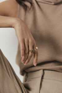 Silk & Steel Guiding Star Signet Ring White Topaz Gold